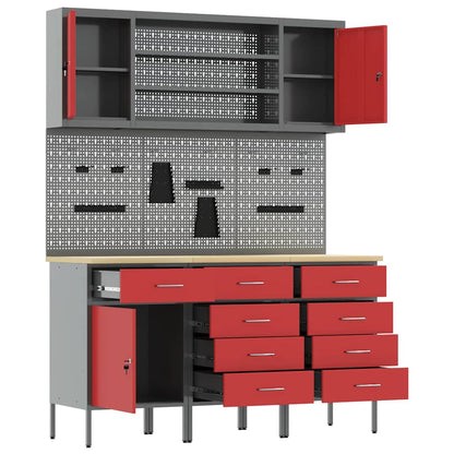 Mobile da lavoro 7 pcs Rosso Legno ingegnerizzato e acciaio