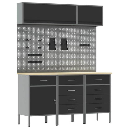 Set di mobili da lavoro con cassetto con blocco 8 pcs Nero