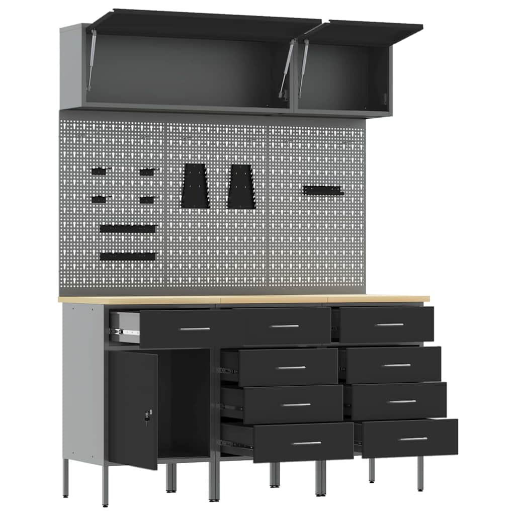 Set di mobili da lavoro con cassetto con blocco 8 pcs Nero