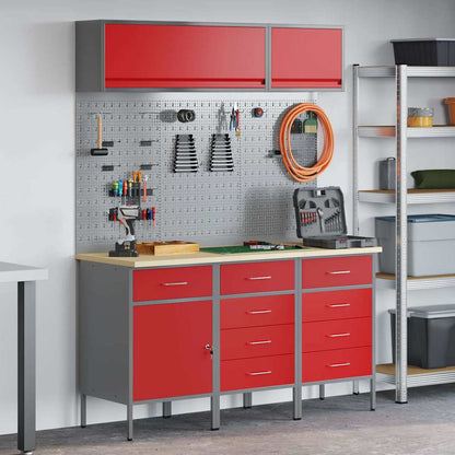Set di mobili da lavoro con cassetto con blocco 8 pcs Rosso