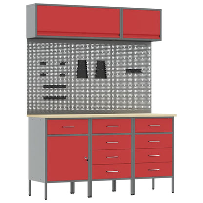 Set di mobili da lavoro con cassetto con blocco 8 pcs Rosso