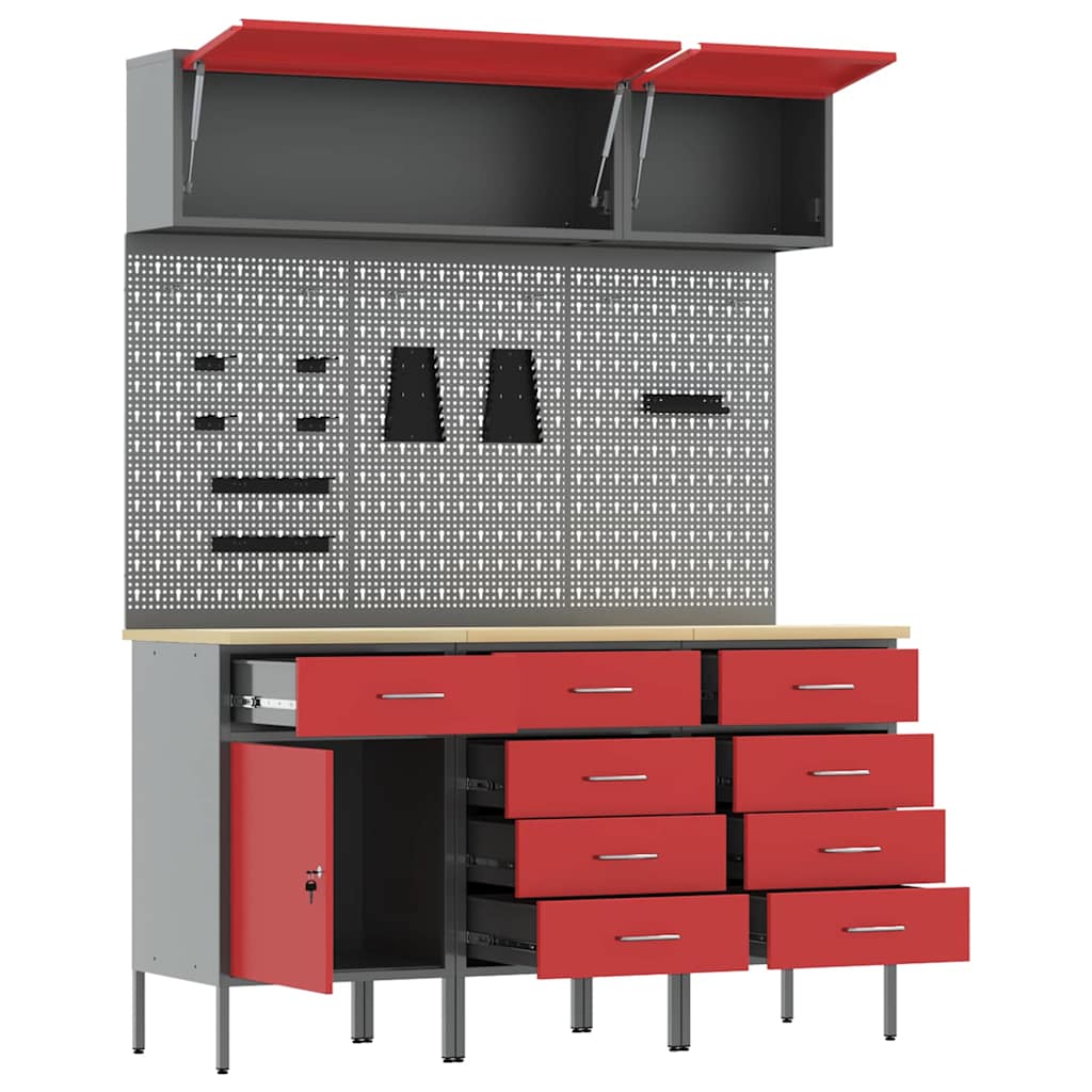 Set di mobili da lavoro con cassetto con blocco 8 pcs Rosso