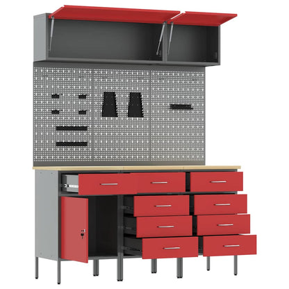 Set di mobili da lavoro con cassetto con blocco 8 pcs Rosso