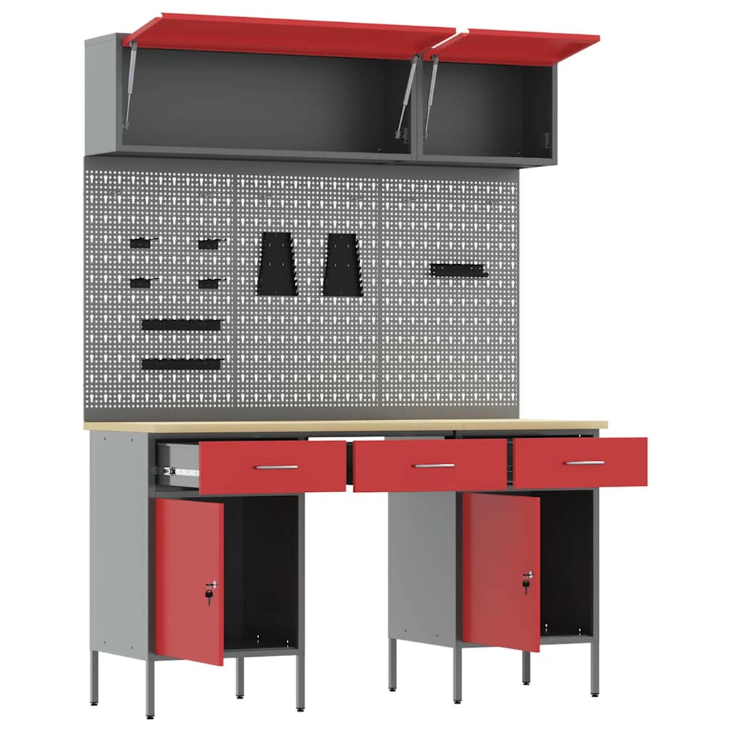 Set di mobili da lavoro con cassetto con blocco 8 pcs Rosso
