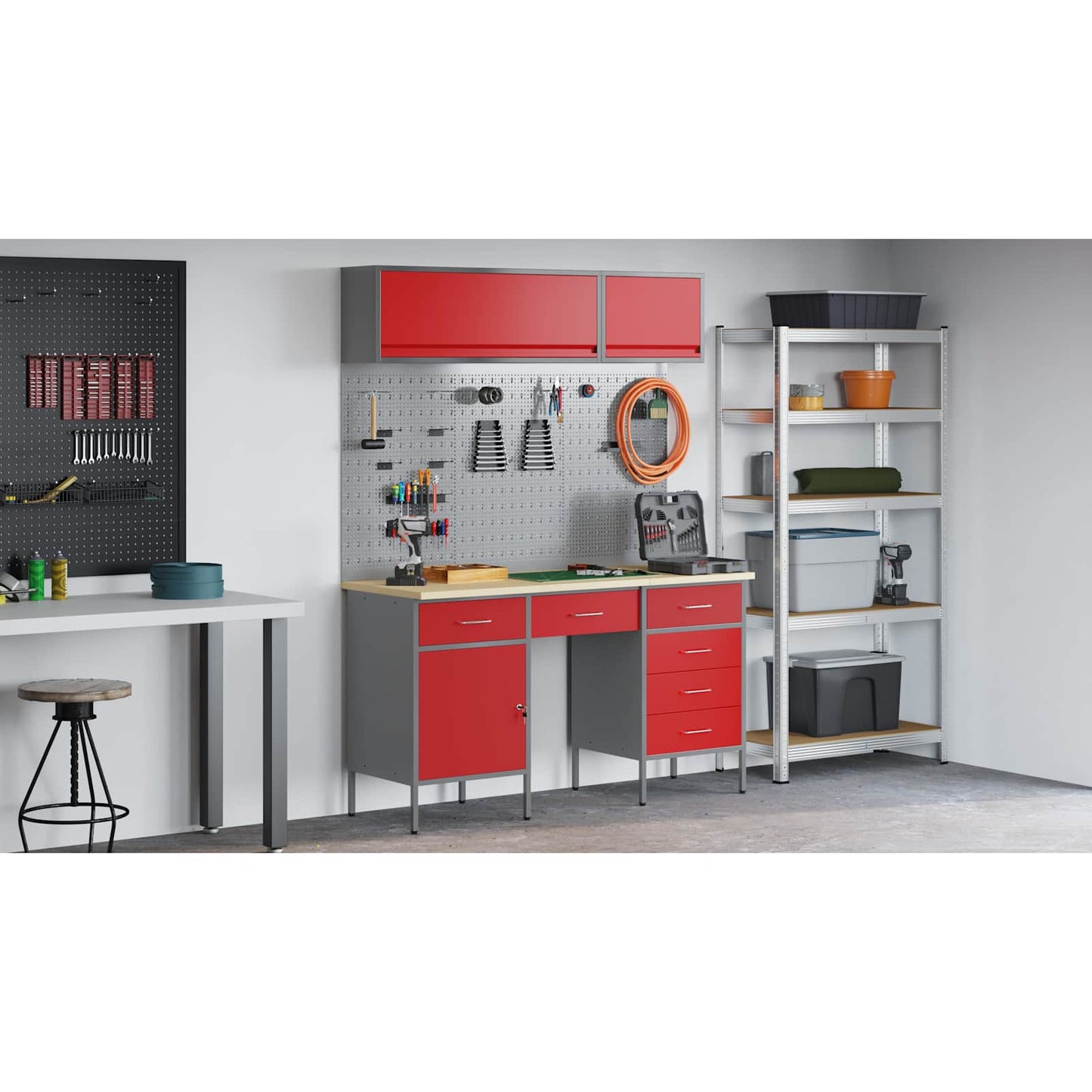 Mobile da lavoro 8 pcs Rosso Legno ingegnerizzato e acciaio
