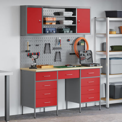 Mobile da lavoro 8 pcs Rosso Legno ingegnerizzato e acciaio