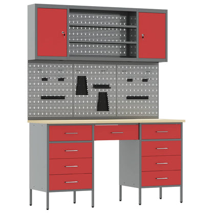 Mobile da lavoro 8 pcs Rosso Legno ingegnerizzato e acciaio