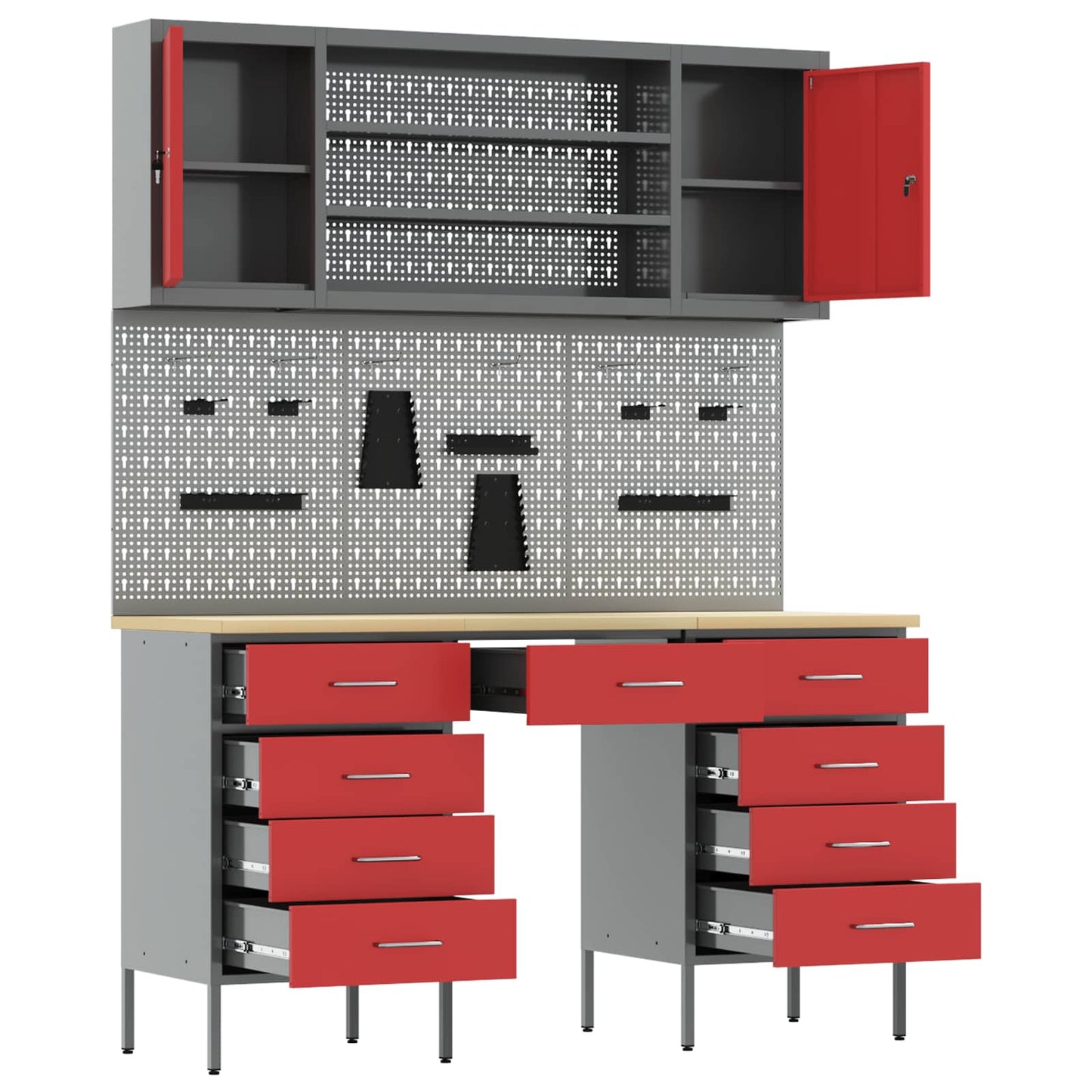 Mobile da lavoro 8 pcs Rosso Legno ingegnerizzato e acciaio