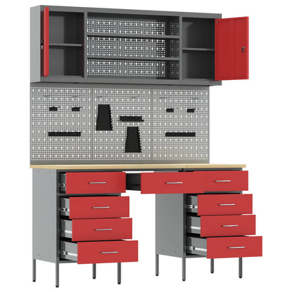 Mobile da lavoro 8 pcs Rosso Legno ingegnerizzato e acciaio