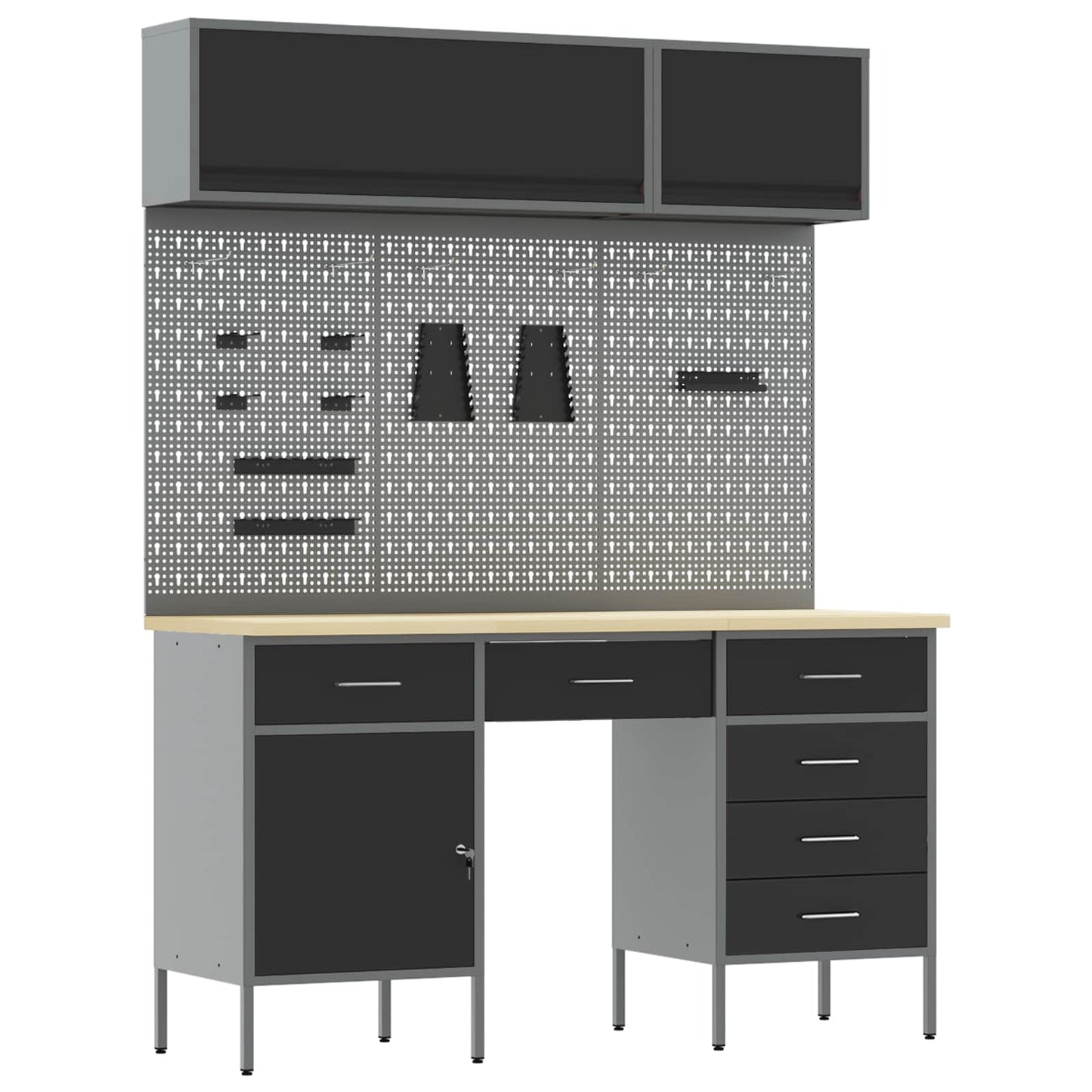 Set di mobili da lavoro con cassetto con blocco 8 pcs Nero