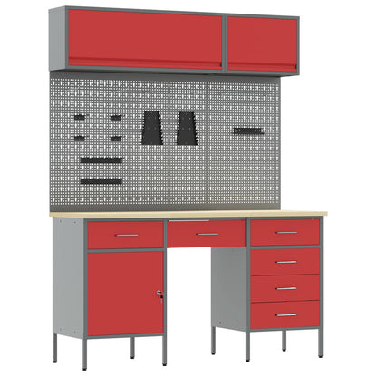 Set di mobili da lavoro con cassetto con blocco 8 pcs Rosso