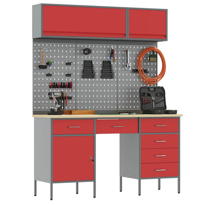 Set di mobili da lavoro con cassetto con blocco 8 pcs Rosso