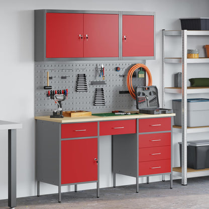 Mobile da lavoro 8 pcs Rosso Legno ingegnerizzato e acciaio