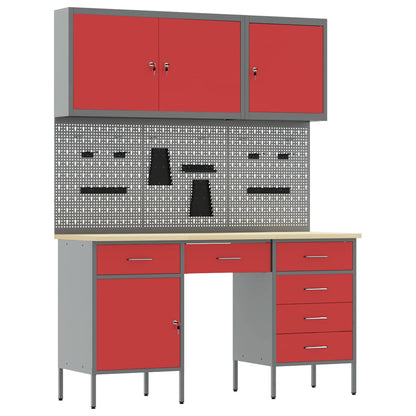 Mobile da lavoro 8 pcs Rosso Legno ingegnerizzato e acciaio