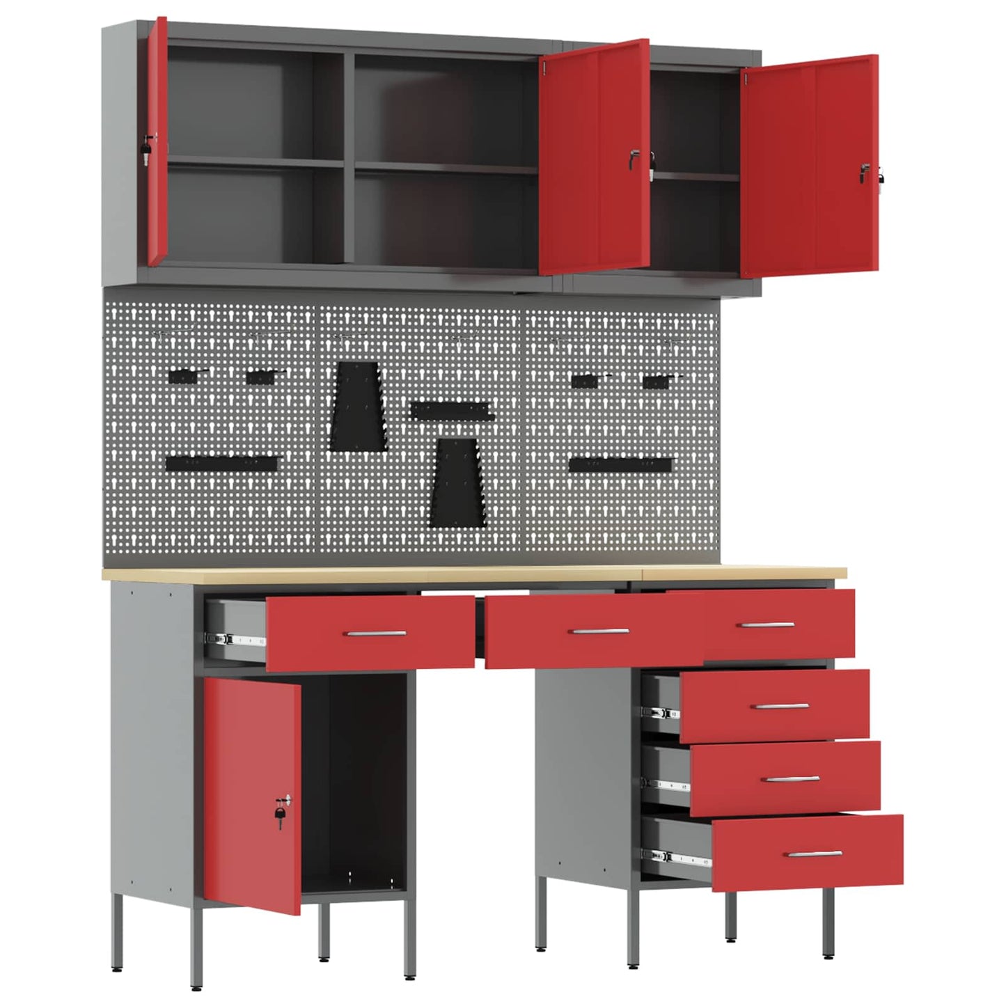 Mobile da lavoro 8 pcs Rosso Legno ingegnerizzato e acciaio