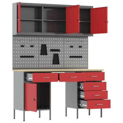 Mobile da lavoro 8 pcs Rosso Legno ingegnerizzato e acciaio