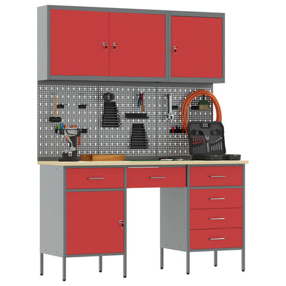 Mobile da lavoro 8 pcs Rosso Legno ingegnerizzato e acciaio