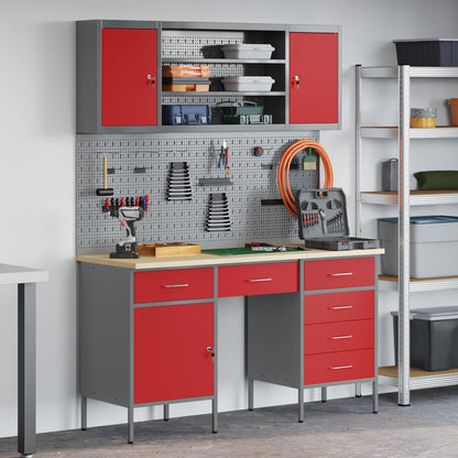 Mobile da lavoro 8 pcs Rosso Legno ingegnerizzato e acciaio