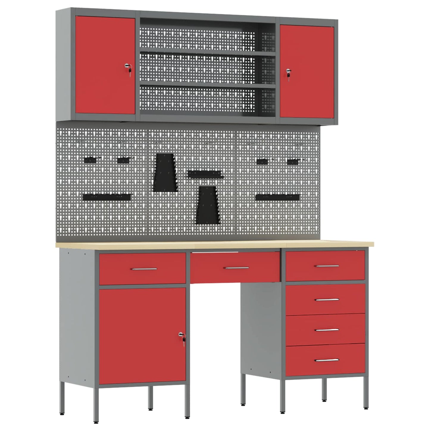 Mobile da lavoro 8 pcs Rosso Legno ingegnerizzato e acciaio