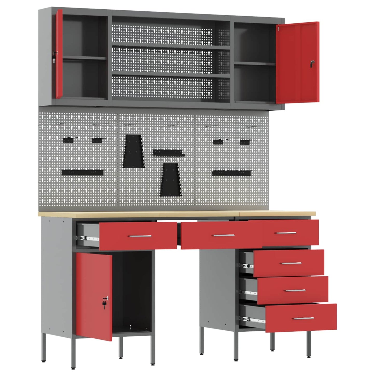 Mobile da lavoro 8 pcs Rosso Legno ingegnerizzato e acciaio