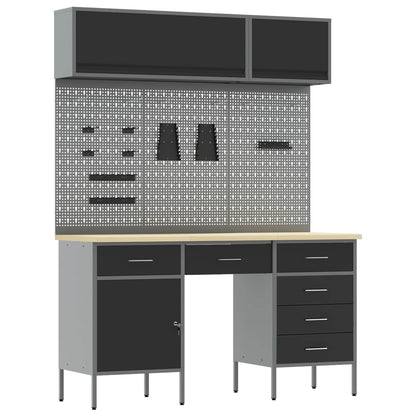 Set di mobili da lavoro con cassetto con blocco 8 pcs Nero