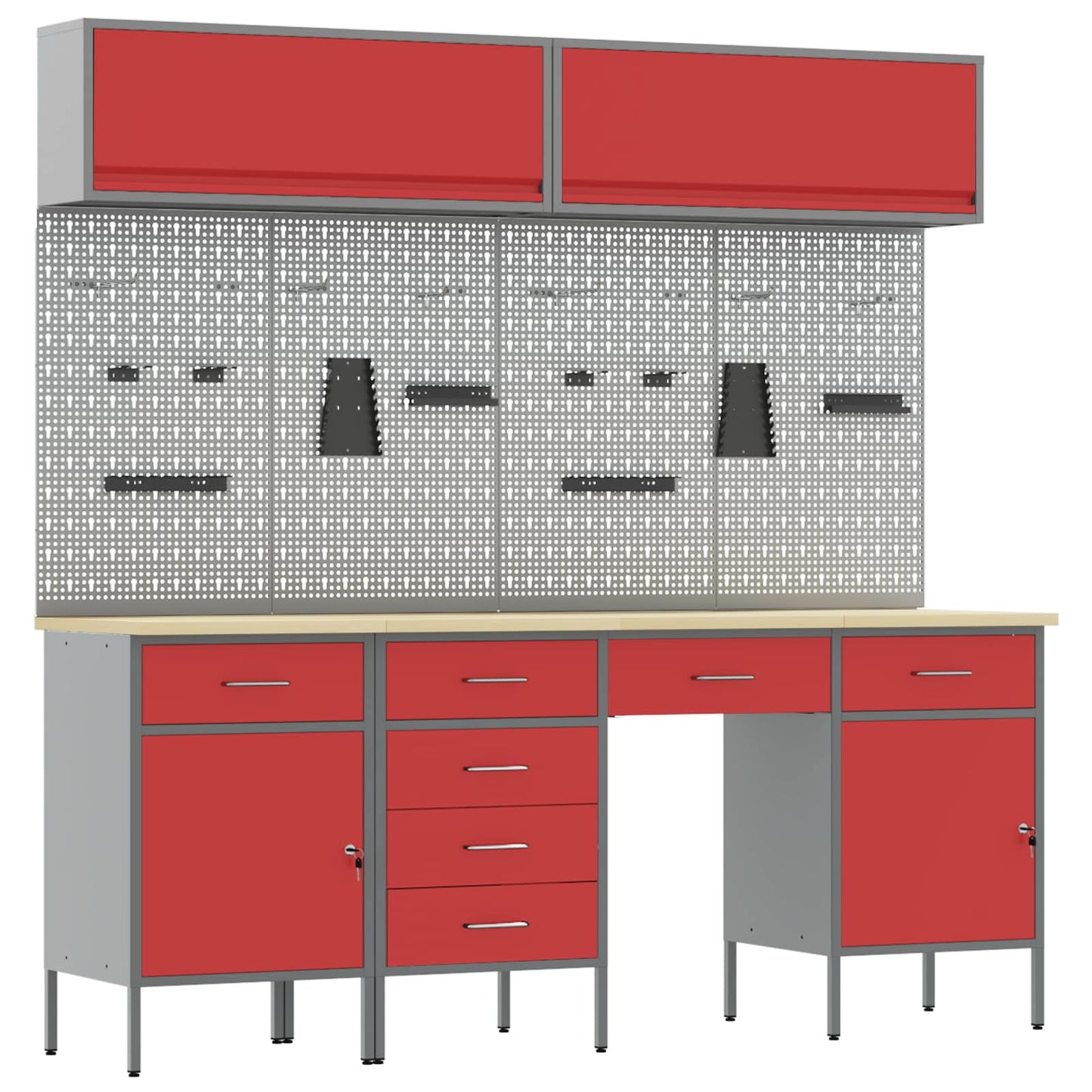 Mobile da lavoro 10 pcs Rosso Legno ingegnerizzato e acciaio