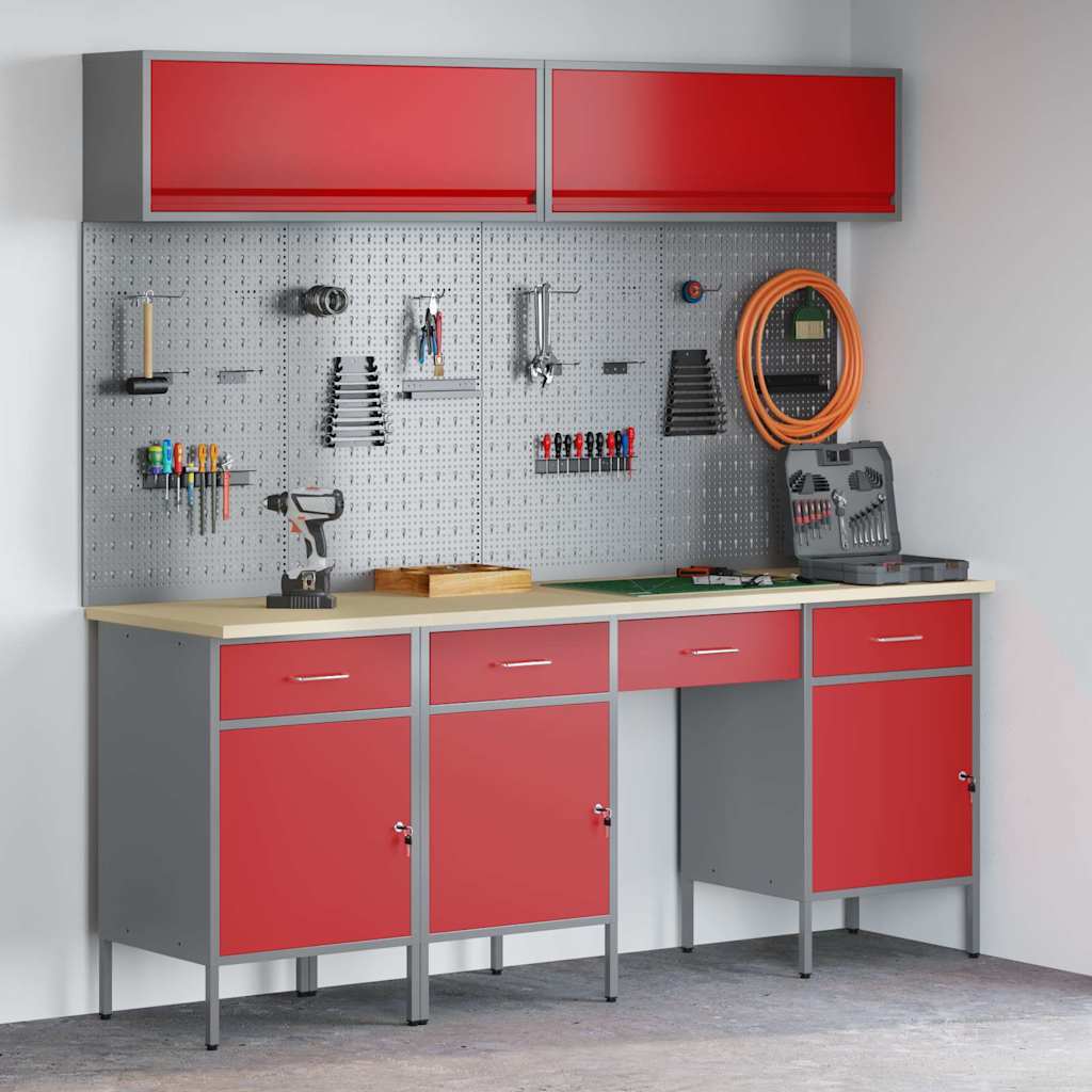 Set di mobili da lavoro con cassetto con blocco 10 pcs Rosso