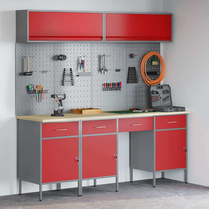 Set di mobili da lavoro con cassetto con blocco 10 pcs Rosso