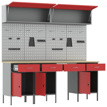 Set di mobili da lavoro con cassetto con blocco 10 pcs Rosso