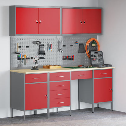 Mobile da lavoro 10 pcs Rosso Legno ingegnerizzato e acciaio