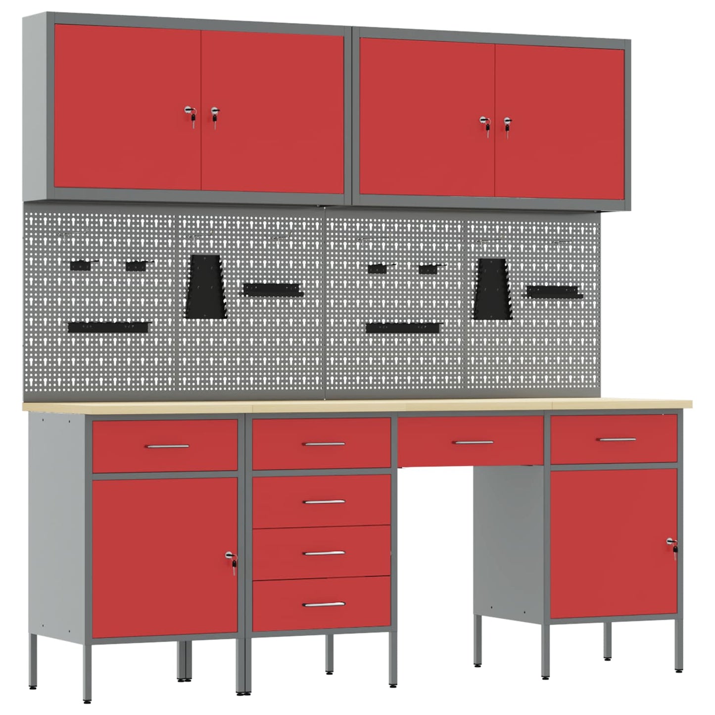 Mobile da lavoro 10 pcs Rosso Legno ingegnerizzato e acciaio
