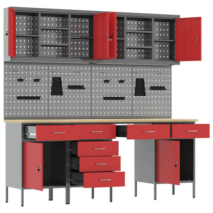Mobile da lavoro 10 pcs Rosso Legno ingegnerizzato e acciaio