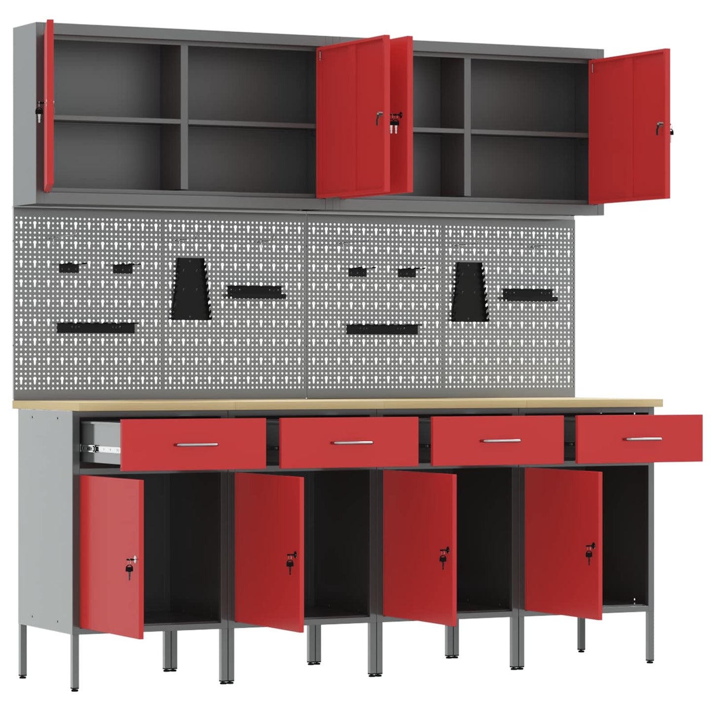 Mobile da lavoro 10 pcs Rosso Legno ingegnerizzato e acciaio
