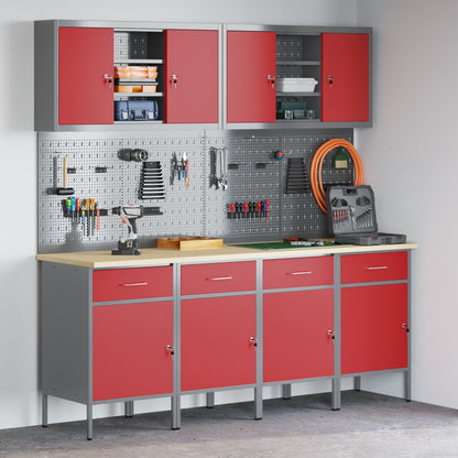 Mobile da lavoro 10 pcs Rosso Legno ingegnerizzato e acciaio