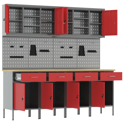 Mobile da lavoro 10 pcs Rosso Legno ingegnerizzato e acciaio