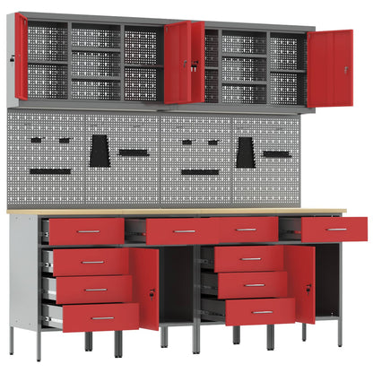 Mobile da lavoro 10 pcs Rosso Legno ingegnerizzato e acciaio