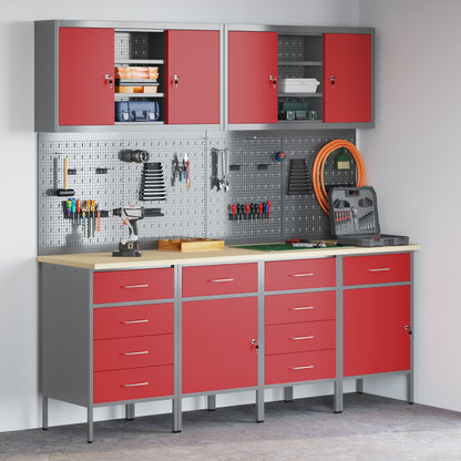 Mobile da lavoro 10 pcs Rosso Legno ingegnerizzato e acciaio