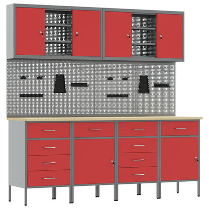 Mobile da lavoro 10 pcs Rosso Legno ingegnerizzato e acciaio