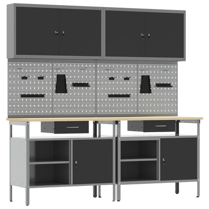 Set banco da lavoro con cassetto con blocco 8 pcs Nero e Grigio