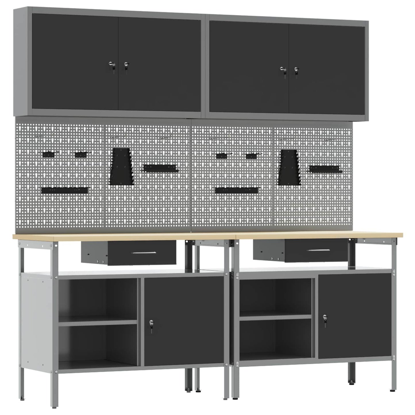 Set banco da lavoro con cassetto con blocco 8 pcs Nero e Grigio