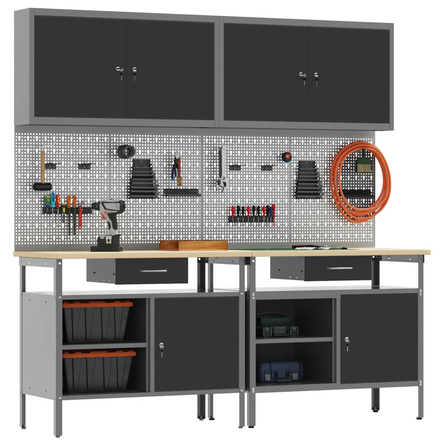 Set banco da lavoro con cassetto con blocco 8 pcs Nero e Grigio
