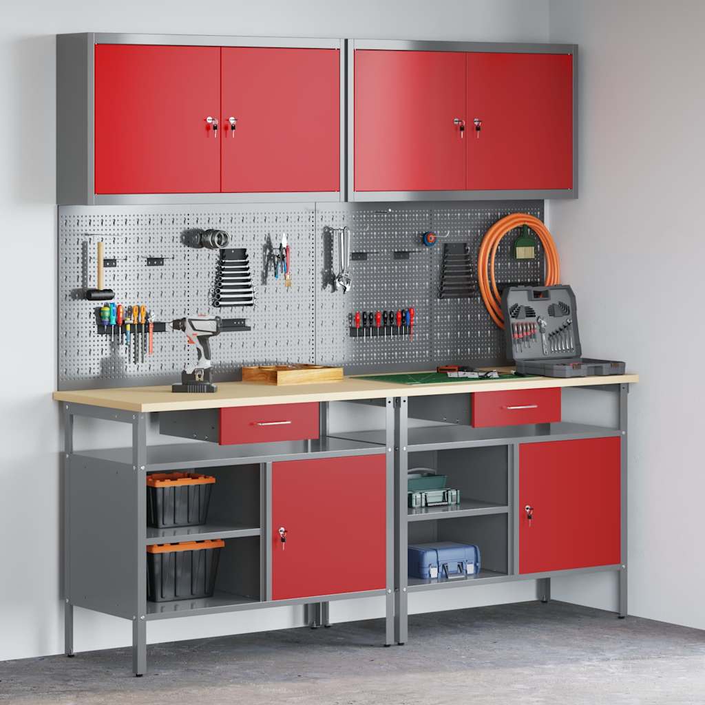 Set banco da lavoro con cassetto 8 pcs Rosso e Grigio