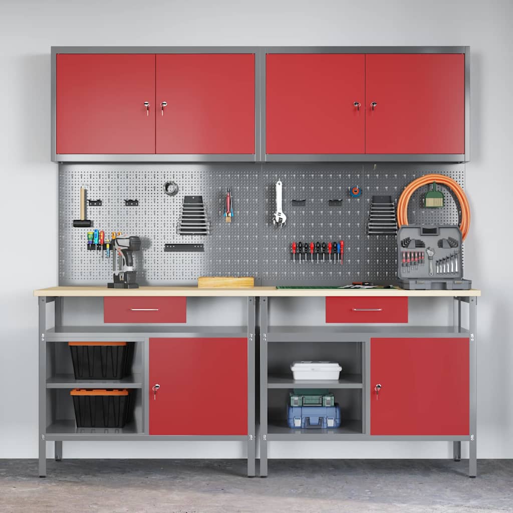 Set banco da lavoro con cassetto 8 pcs Rosso e Grigio