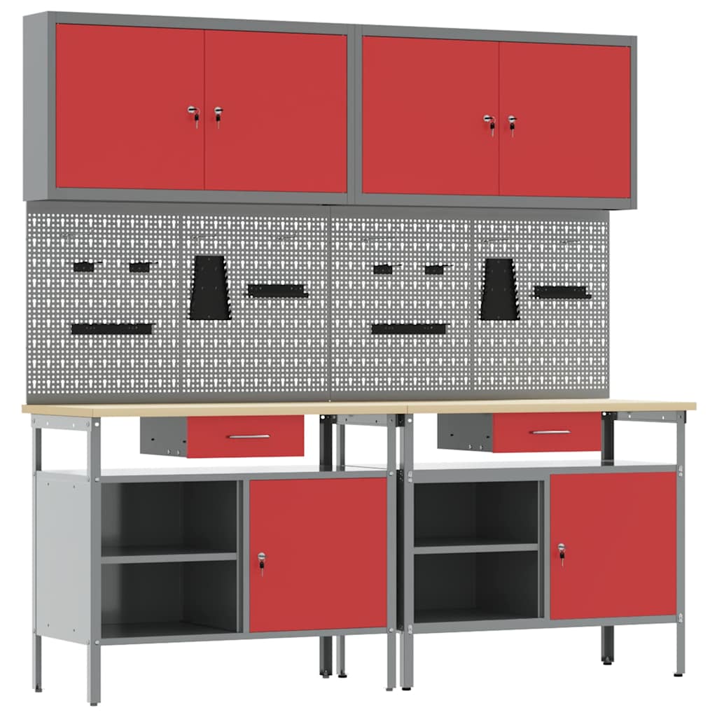 Set banco da lavoro con cassetto 8 pcs Rosso e Grigio