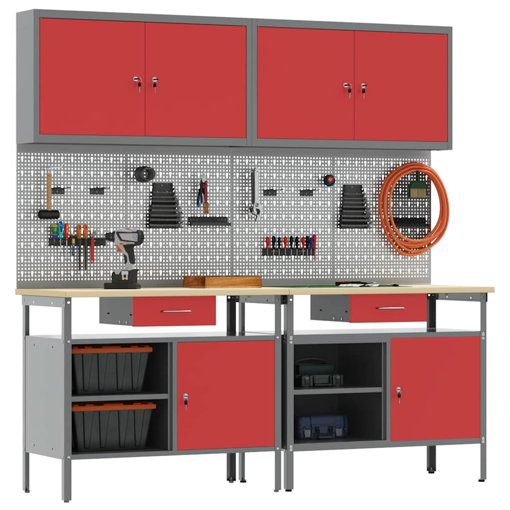 Set banco da lavoro con cassetto 8 pcs Rosso e Grigio