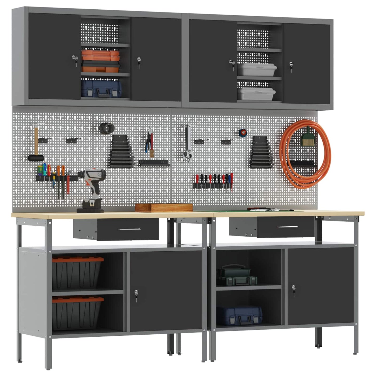 Set banco da lavoro con cassetto 8 pcs Rosso e Grigio