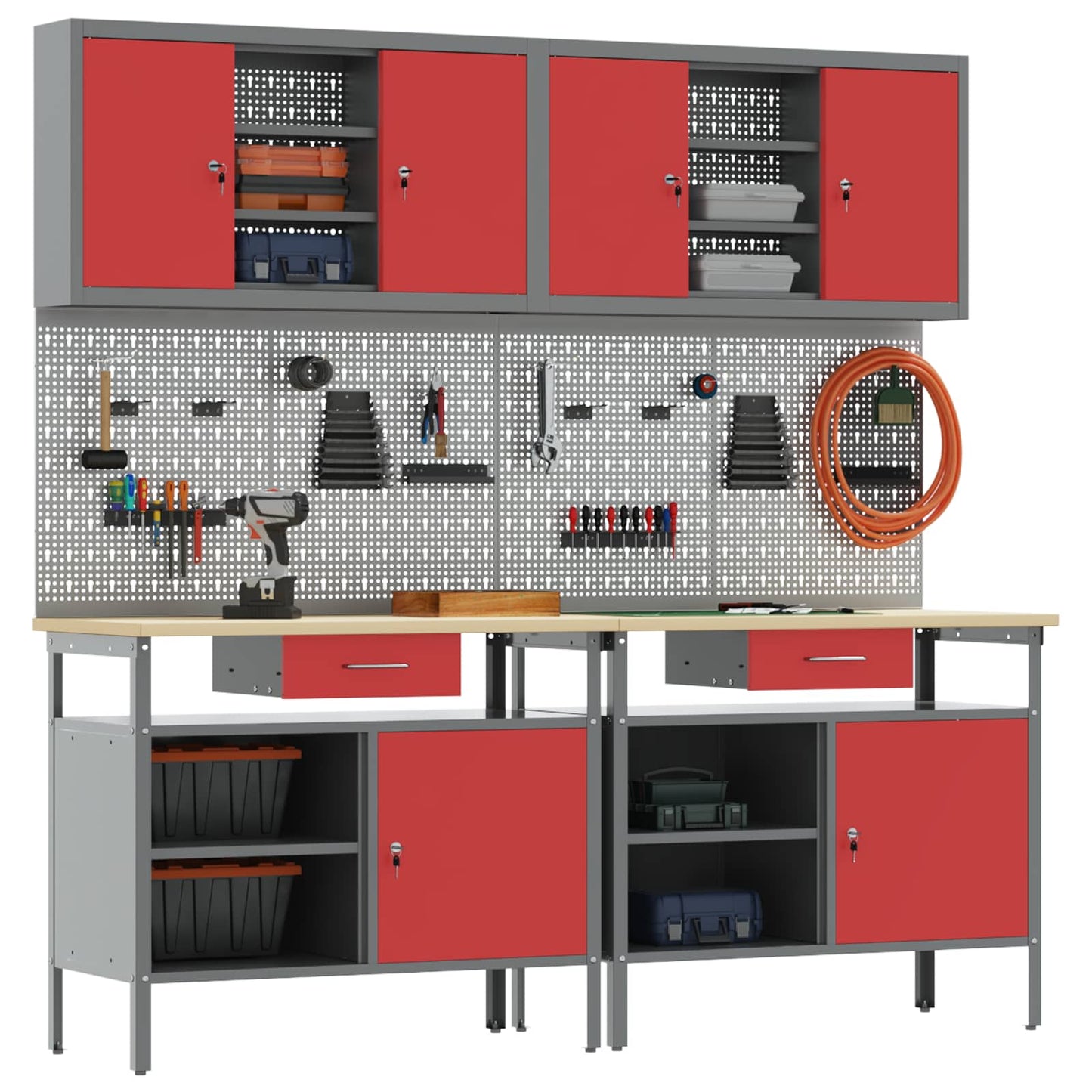 Set banco da lavoro con cassetto 8 pcs Rosso e Grigio