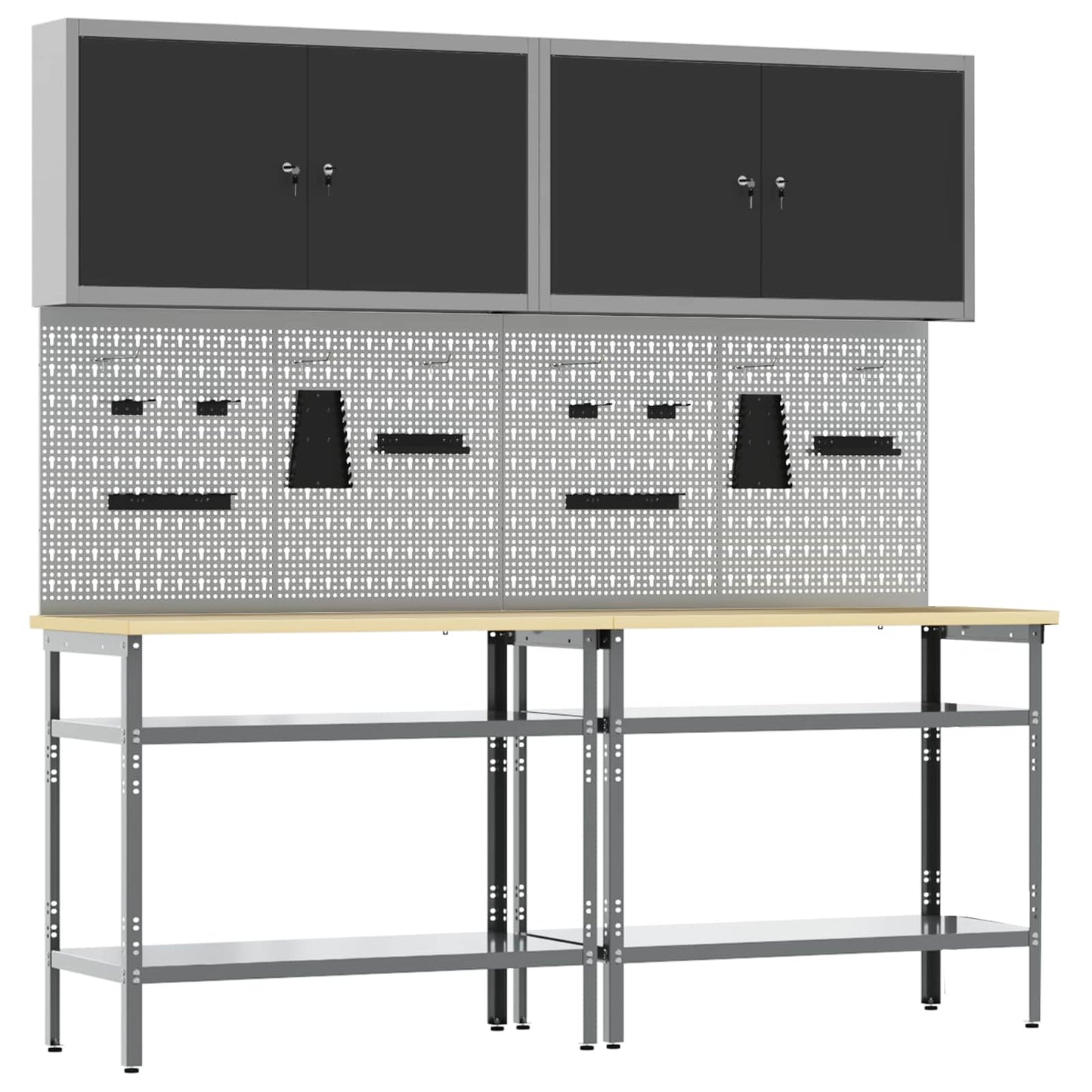 Set banco da lavoro con lo scaffale 8 pcs Nero e Grigio