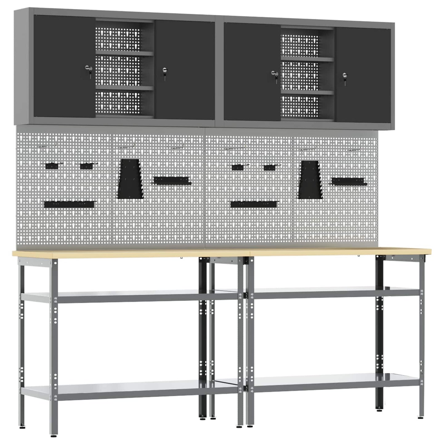 Set banco da lavoro con lo scaffale 8 pcs Nero e Grigio