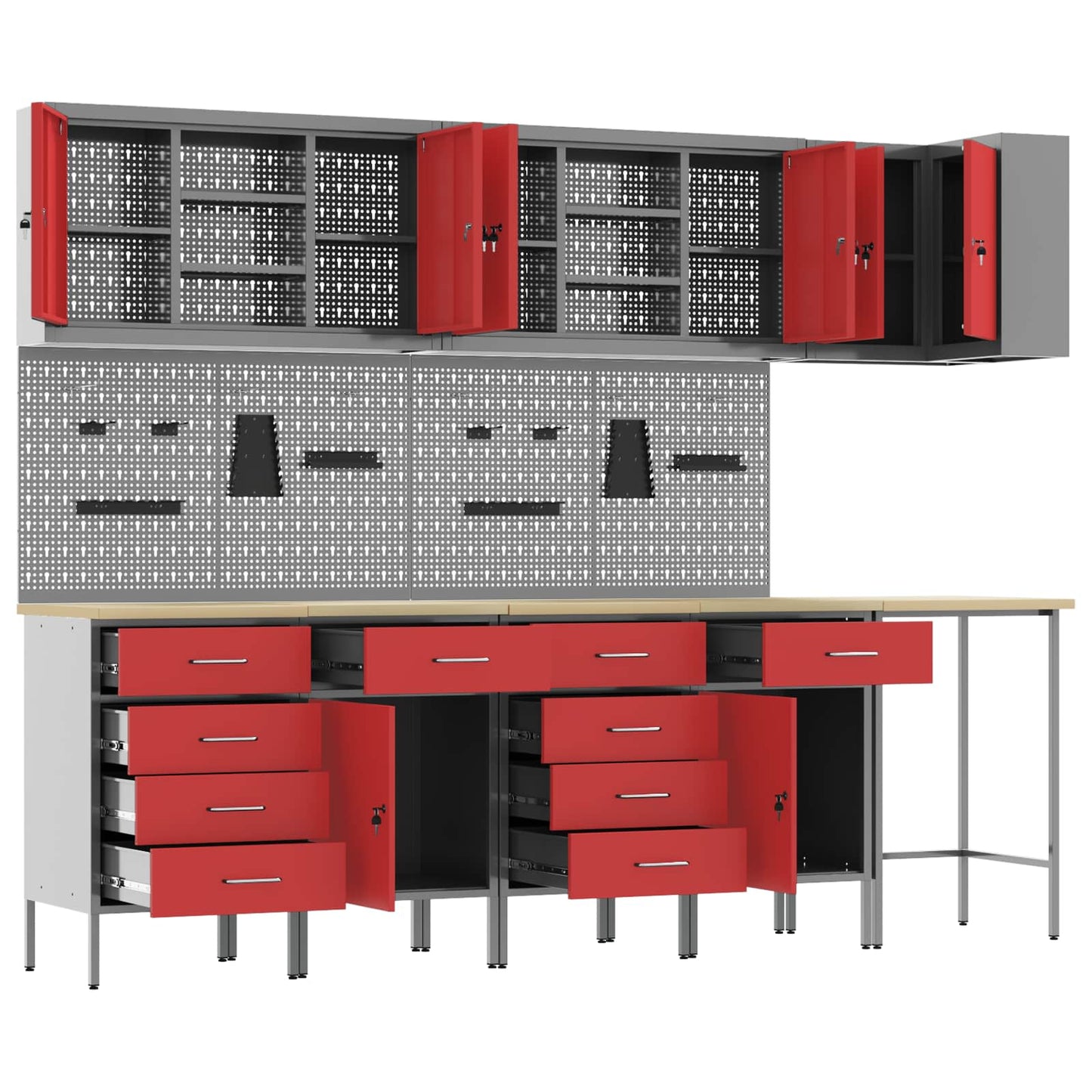 Set di mobili da lavoro con cassetto 12 pcs Nero e Grigio